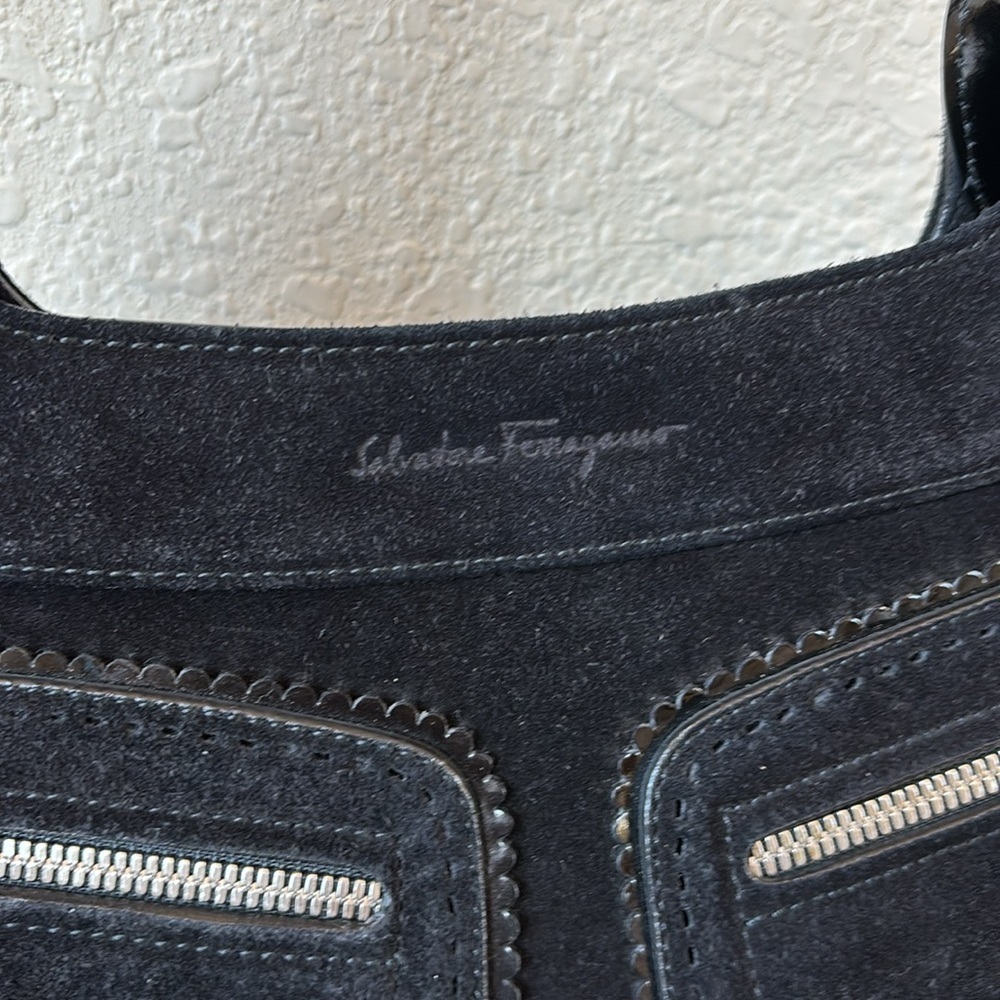Salvatore Ferragamo Black Suede Gancini Pocket Shoulder Bag - Picture 3 of 14